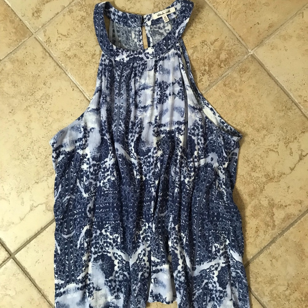 Bleuh Ciel Blue/ White Floral Tank Top